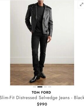 TOM FORD Slim Fit Distressed Selvedge Jeans Black Sz 31x32 Luxury Designer Denim